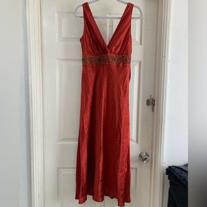 Vintage Maxi Dress 100% Silk - Rust Orange